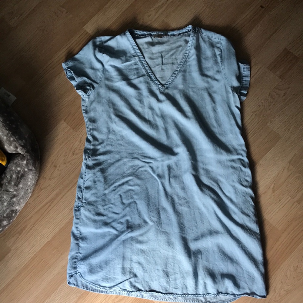 Loft chambray short sleeve dress large w/pockets